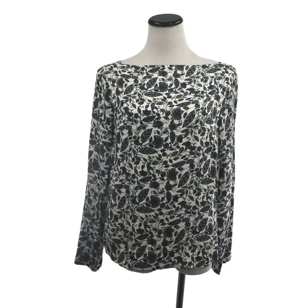 J. Crew Ivory Jungle Floral Drapey Boatneck Top
